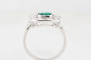 ART DECO c1920 EMERALD & DIAMOND RING 18ct GOLD