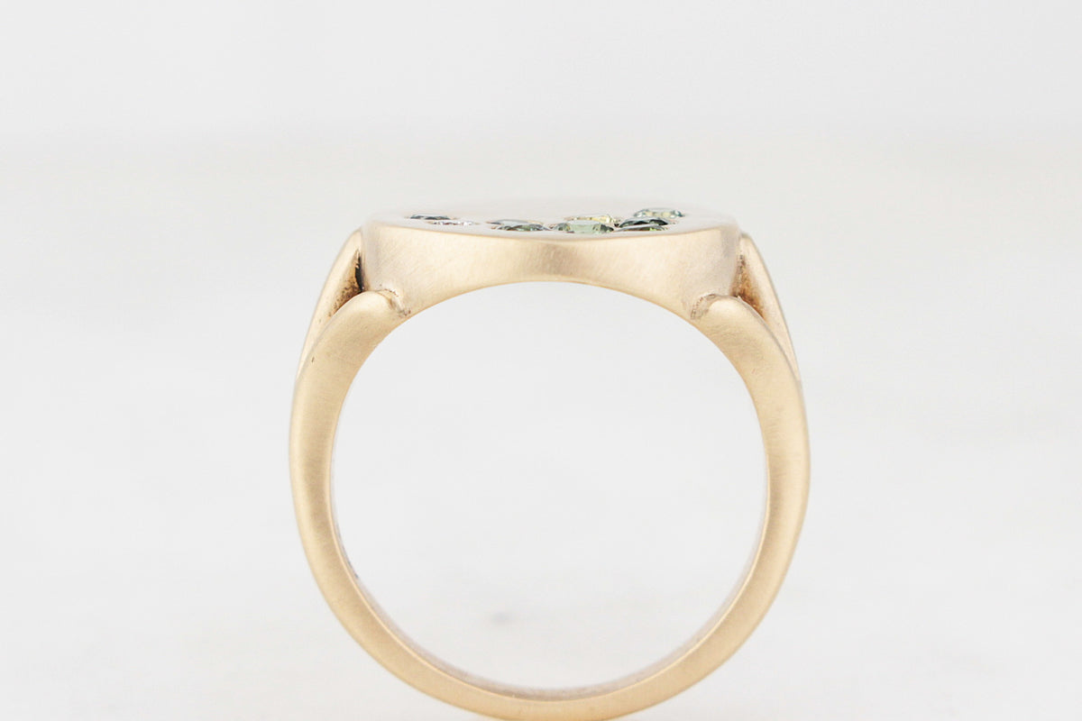 CUSTOM SAPPHIRE & DIAMOND ‘SCATTERED PEBBLES’ SIGNET RING 9ct GOLD