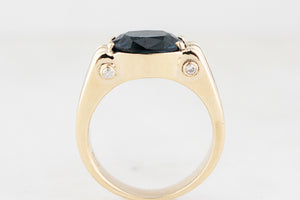 BESPOKE TEAL BLUE TOURMALINE & DIAMOND RING 9ct GOLD