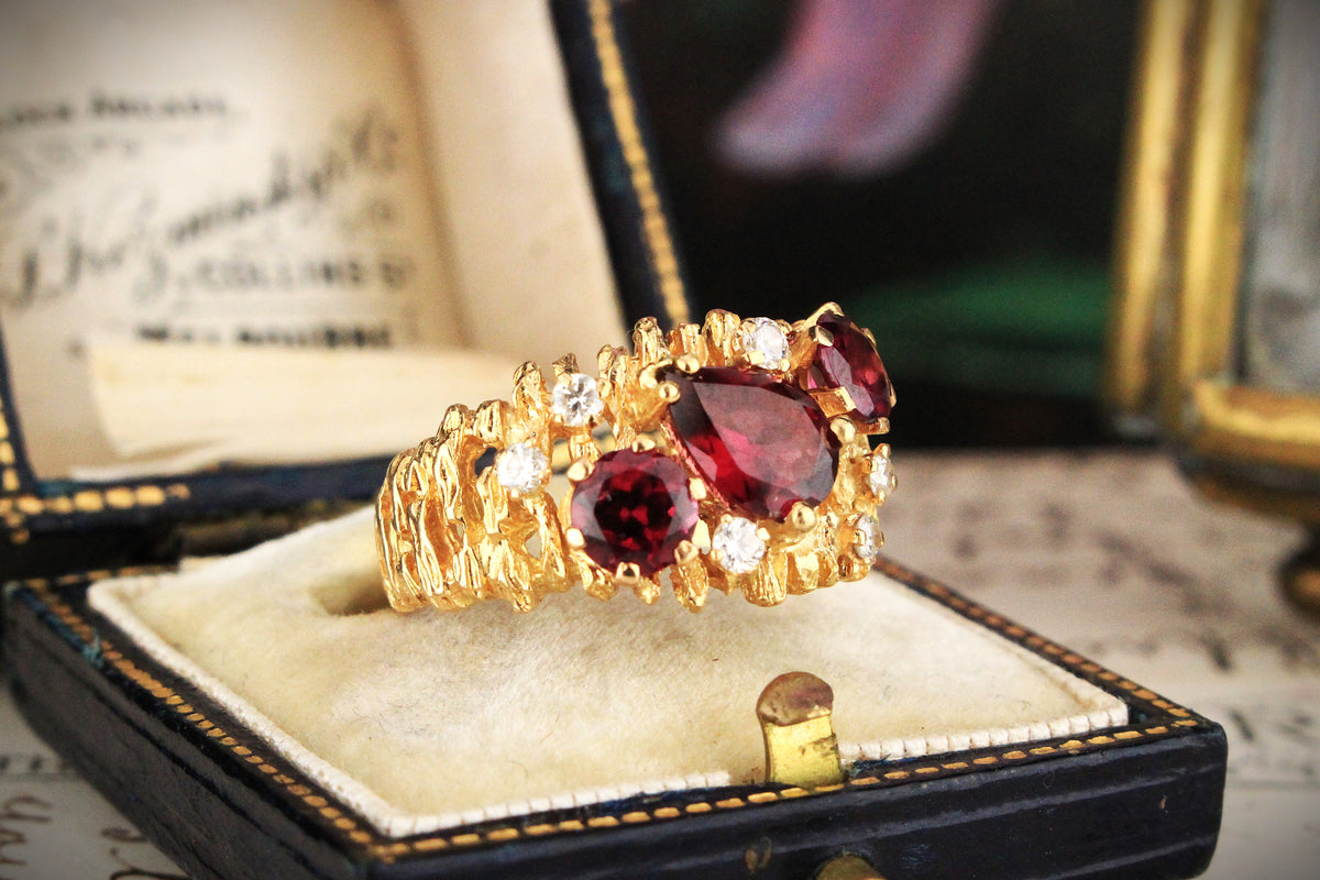 MID-CENTURY TOURMALINE &amp; DIAMOND RING 18ct GOLD