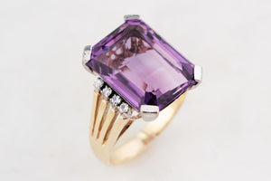 VINTAGE 12.50ct AMETHYST & DIAMOND COCKTAIL RING 18ct GOLD