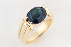 BESPOKE TEAL BLUE TOURMALINE & DIAMOND RING 9ct GOLD