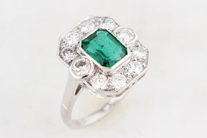 ART DECO c1920 EMERALD & DIAMOND RING 18ct GOLD