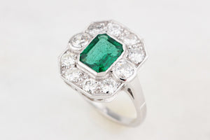 ART DECO c1920 EMERALD & DIAMOND RING 18ct GOLD