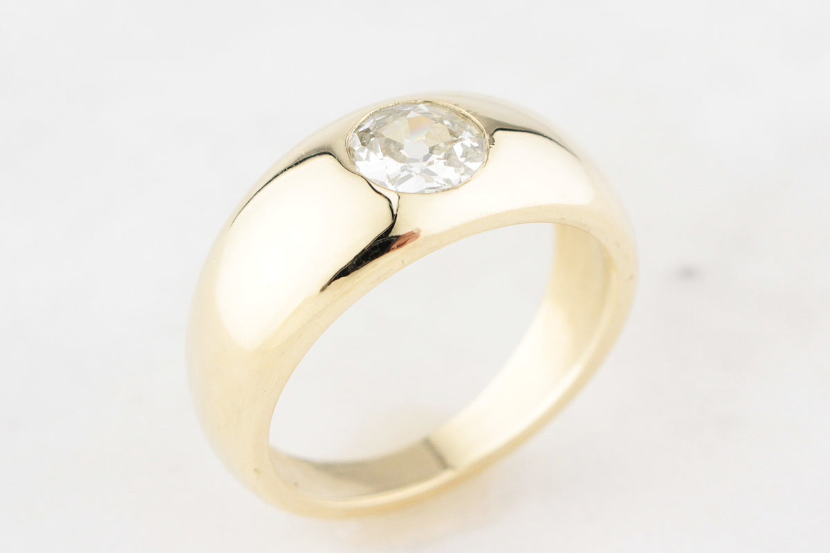 CUSTOM .84ct OLD MINE CUT DIAMOND DOME RING 14ct GOLD