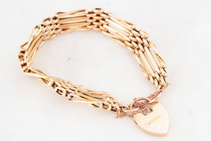 ANTIQUE EDWARDIAN GATE LINK BRACELET WITH HEART PADLOCK 9ct GOLD