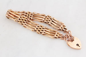 ANTIQUE EDWARDIAN GATE LINK BRACELET WITH HEART PADLOCK 9ct GOLD