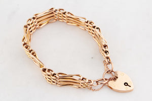 ANTIQUE EDWARDIAN GATE LINK BRACELET WITH HEART PADLOCK 9ct GOLD