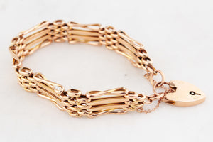 ANTIQUE EDWARDIAN GATE LINK BRACELET WITH HEART PADLOCK 9ct GOLD