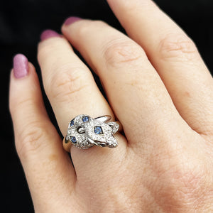 ITALIAN DESIGNER CEYLON SAPPHIRE & DIAMOND SERPENT RING 18ct GOLD