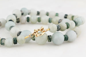 BESPOKE JADE & MOSS AGATE NECKLACE 9ct GOLD