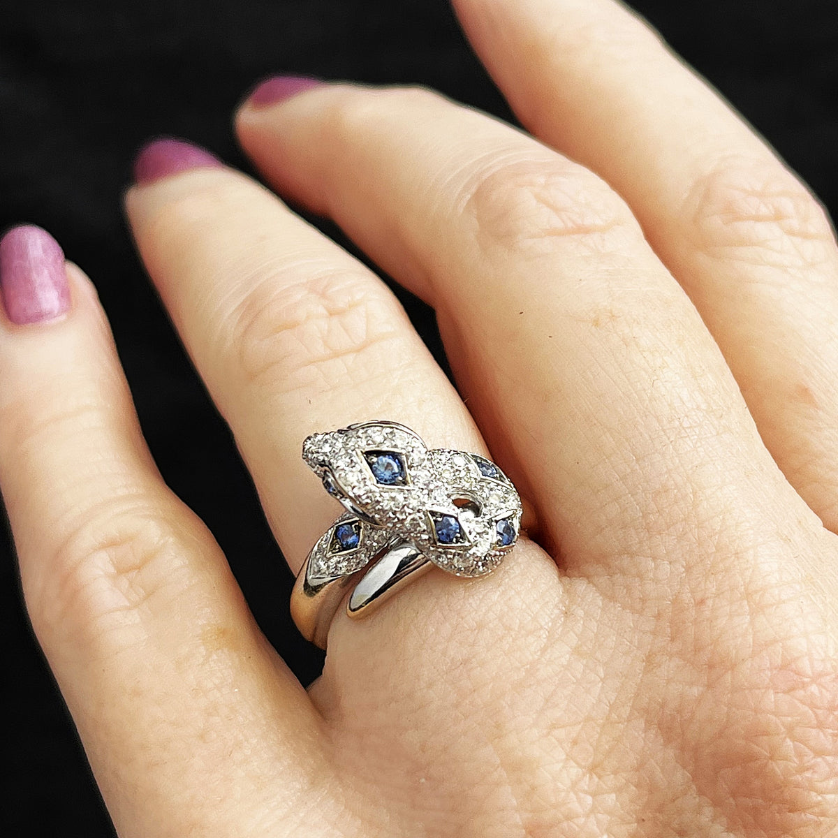 ITALIAN DESIGNER CEYLON SAPPHIRE & DIAMOND SERPENT RING 18ct GOLD