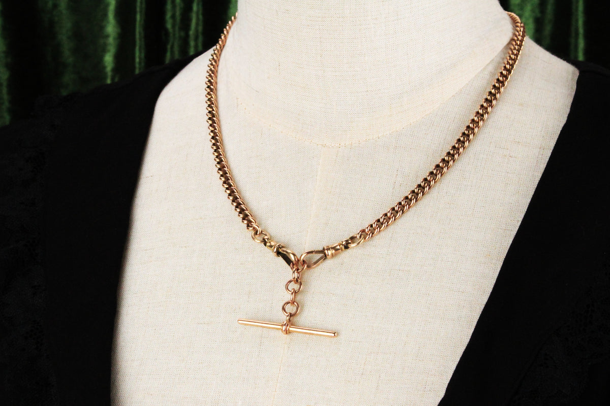 ANTIQUE 38.92g DOUBLE ALBERT FOB CHAIN 9ct GOLD