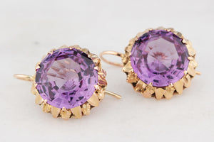 VINTAGE c1940/50’s SYNTHETIC COLOUR CHANGE SAPPHIRE EARRINGS 9ct GOLD