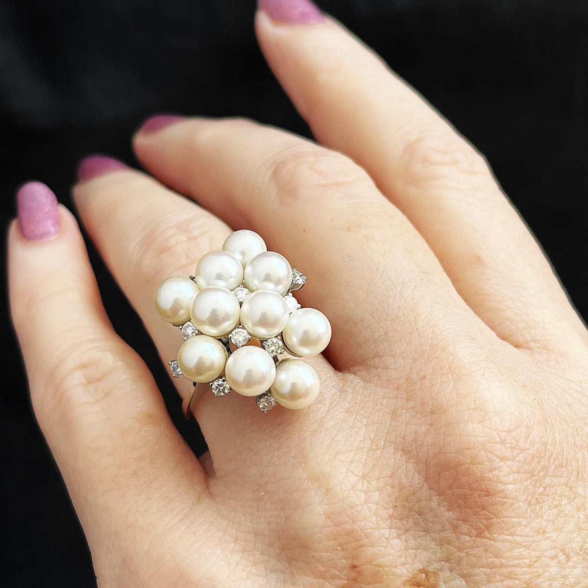 VINTAGE c1950/60 PEARL & DIAMOND COCKTAIL RING 18ct GOLD