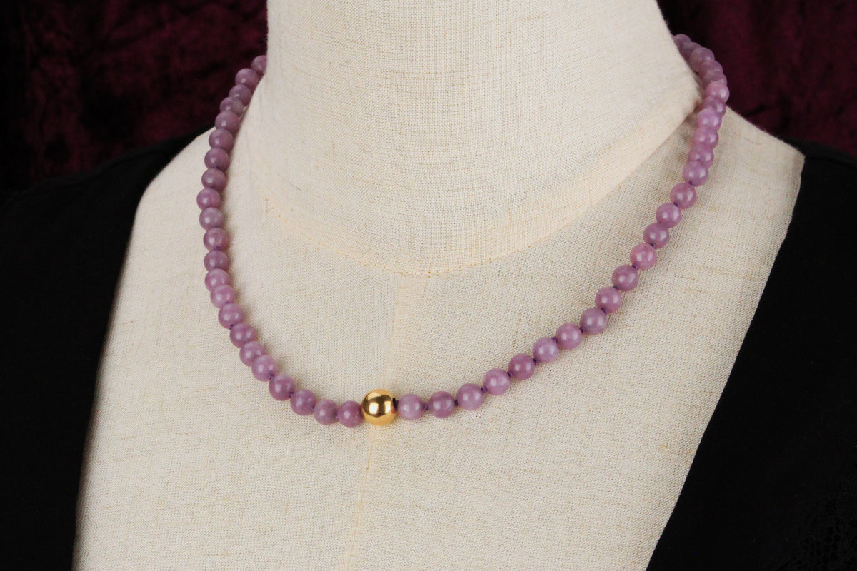 KUNZITE &amp; GOLD BEAD NECKLACE 14ct GOLD