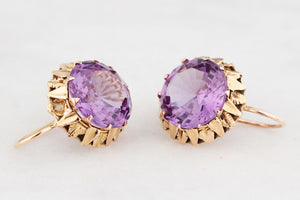 VINTAGE c1940/50’s SYNTHETIC COLOUR CHANGE SAPPHIRE EARRINGS 9ct GOLD