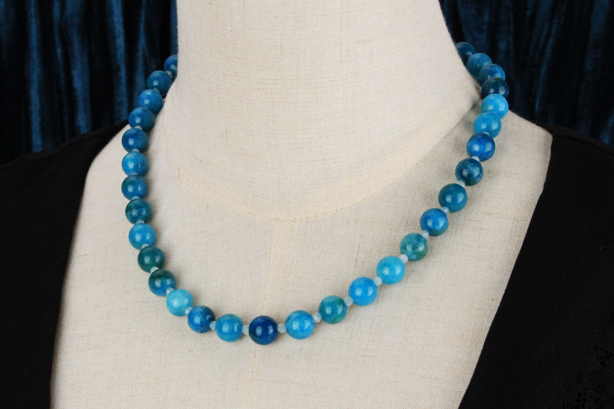 ‘JADE’ &amp; AQUAMARINE BEAD NECKLACE 14ct GOLD