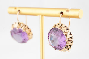 VINTAGE c1940/50’s SYNTHETIC COLOUR CHANGE SAPPHIRE EARRINGS 9ct GOLD