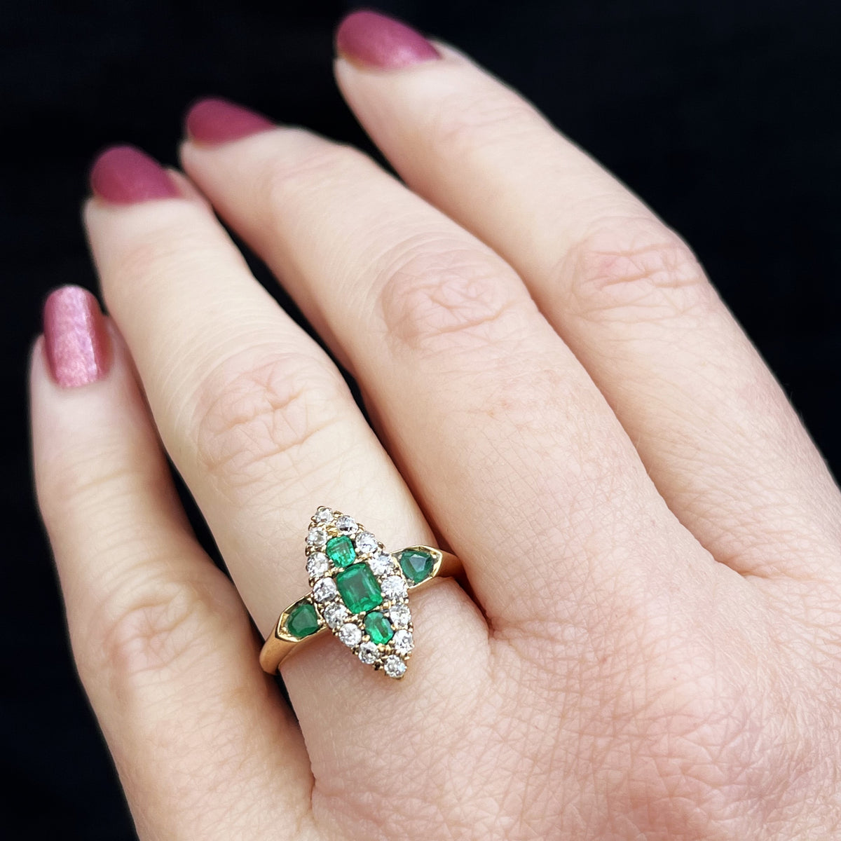 ANTIQUE EDWARDIAN c1900 EMERALD & DIAMOND RING 18ct GOLD