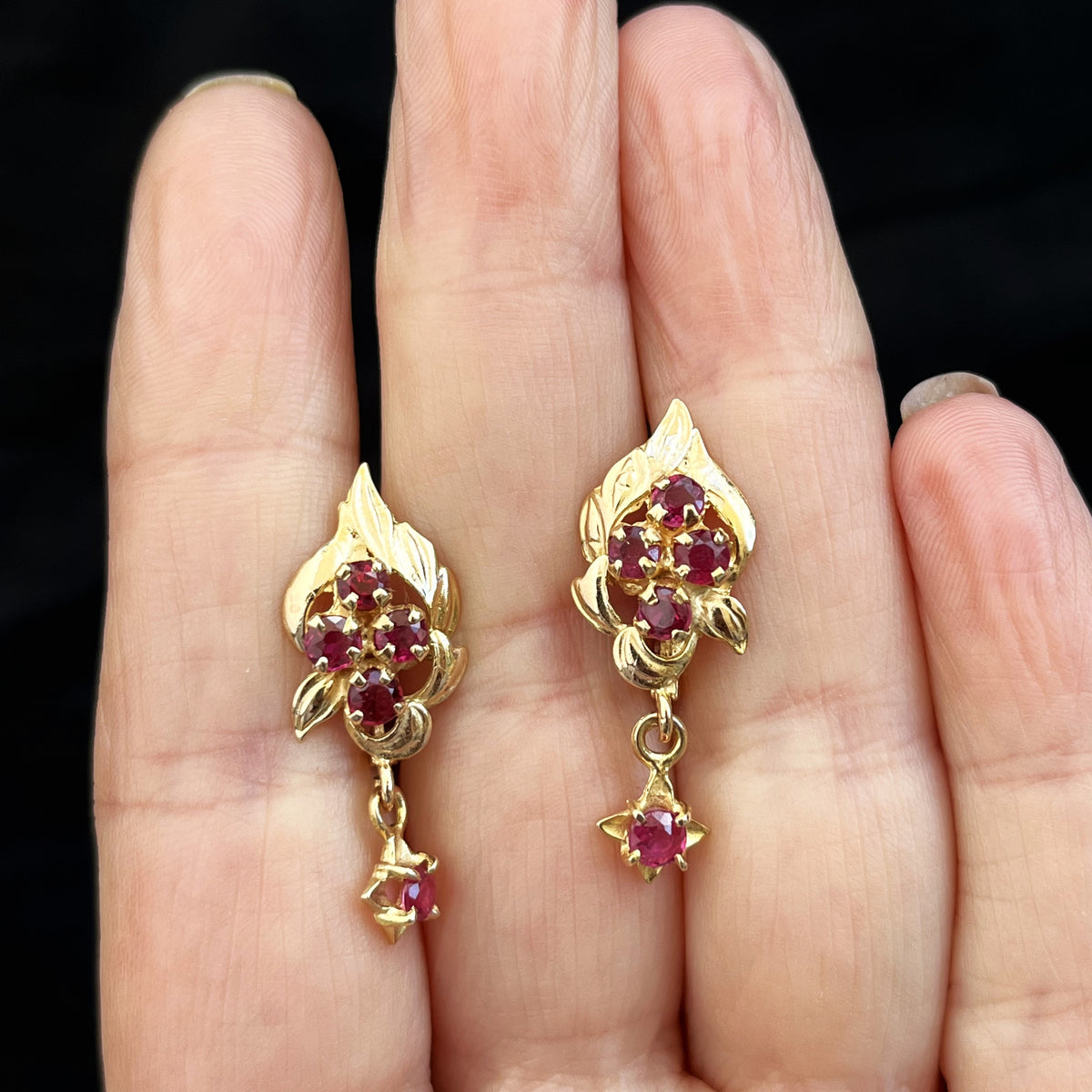 VINTAGE c1940 RUBY EARRINGS 14ct GOLD
