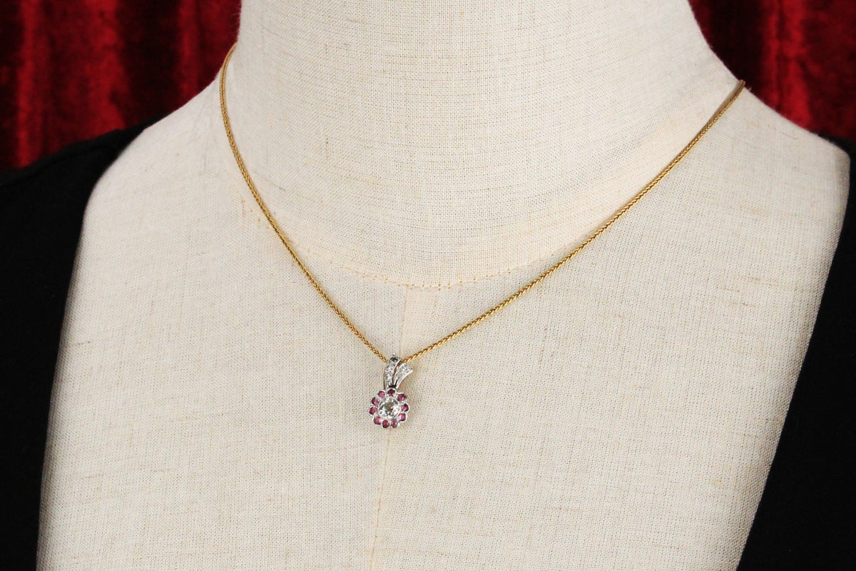 ANTIQUE EDWARDIAN DIAMOND &amp; RUBY PALLADIUM PENDANT