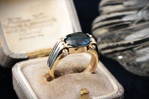 BESPOKE TEAL BLUE TOURMALINE & DIAMOND RING 9ct GOLD