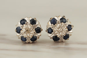 VINTAGE c1950 SAPPHIRE & DIAMOND EARRINGS 18ct WHITE GOLD