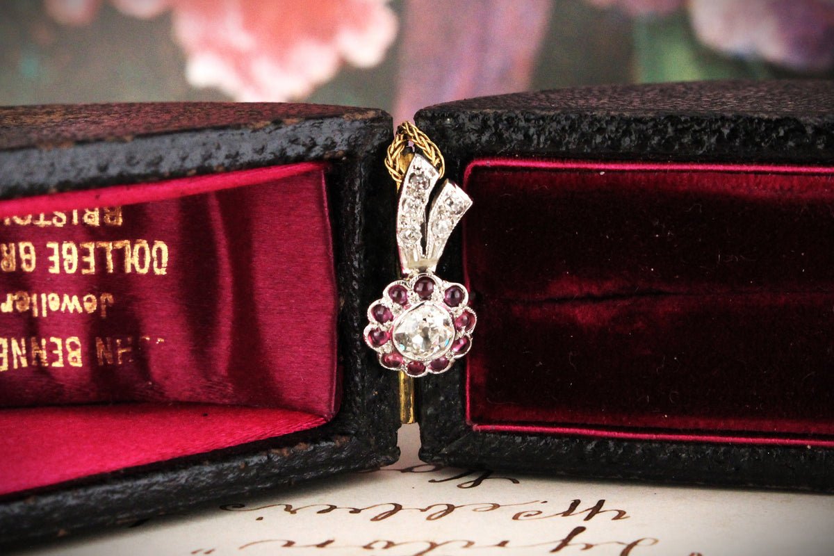 ANTIQUE EDWARDIAN DIAMOND &amp; RUBY PALLADIUM PENDANT