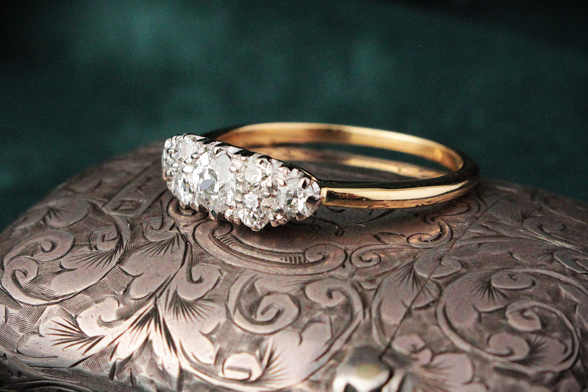 ANTIQUE EDWARDIAN c1900 .75ct SEVEN STONE DIAMOND RING 18ct GOLD &amp; PALLADIUM