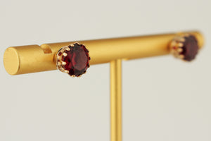 MODERN GARNET STUD EARRINGS 9ct YELLOW GOLD