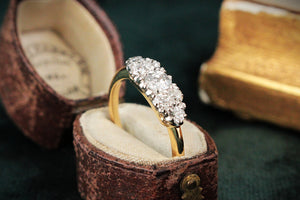 ANTIQUE EDWARDIAN c1900 .75ct SEVEN STONE DIAMOND RING 18ct GOLD & PALLADIUM