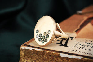 CUSTOM SAPPHIRE & DIAMOND ‘SCATTERED PEBBLES’ SIGNET RING 9ct GOLD