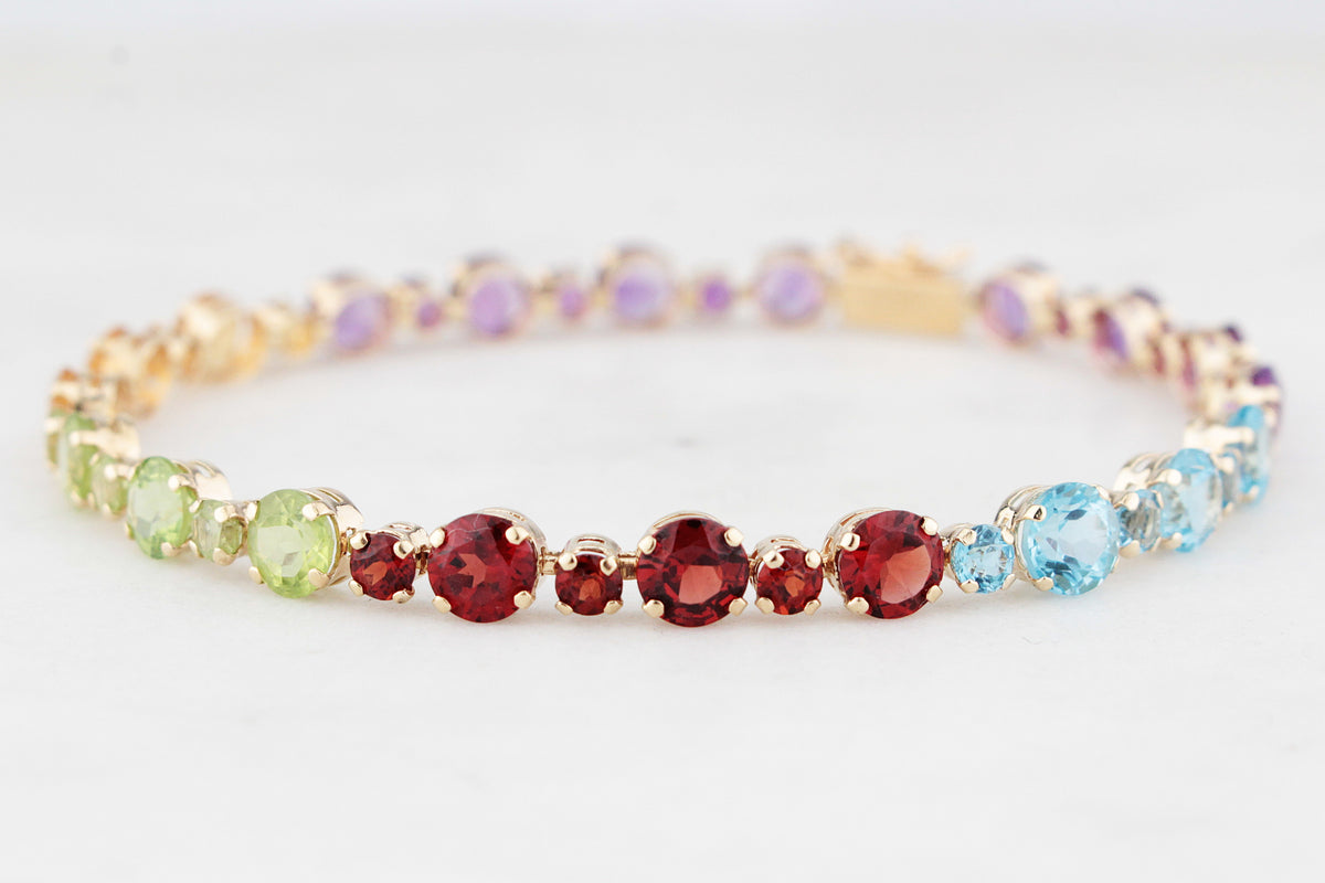VINTAGE 11.94ct MULTI-GEM LINE BRACELET 10ct GOLD
