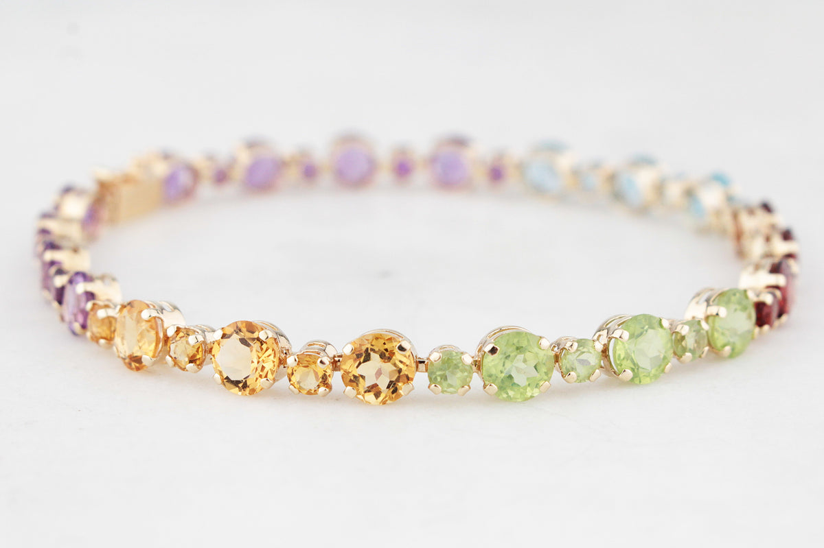 VINTAGE 11.94ct MULTI-GEM LINE BRACELET 10ct GOLD