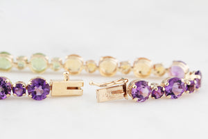 VINTAGE 11.94ct MULTI-GEM LINE BRACELET 10ct GOLD