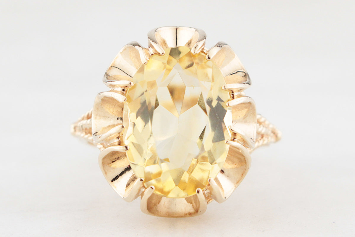 MID-CENTURY 1972 5ct CITRINE COCKTAIL RING 9ct GOLD