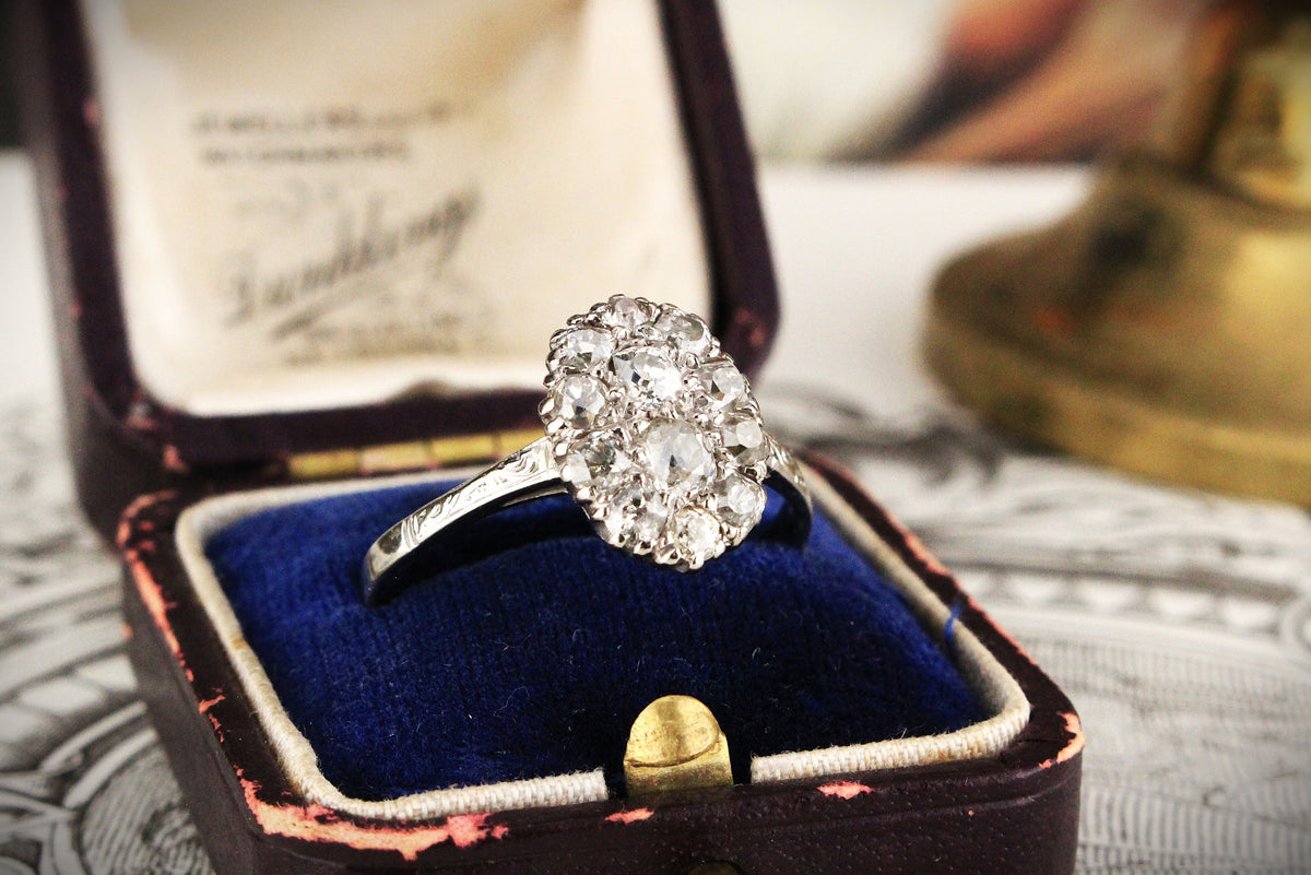 ANTIQUE 1.07ct DIAMOND CLUSTER RING 18ct GOLD