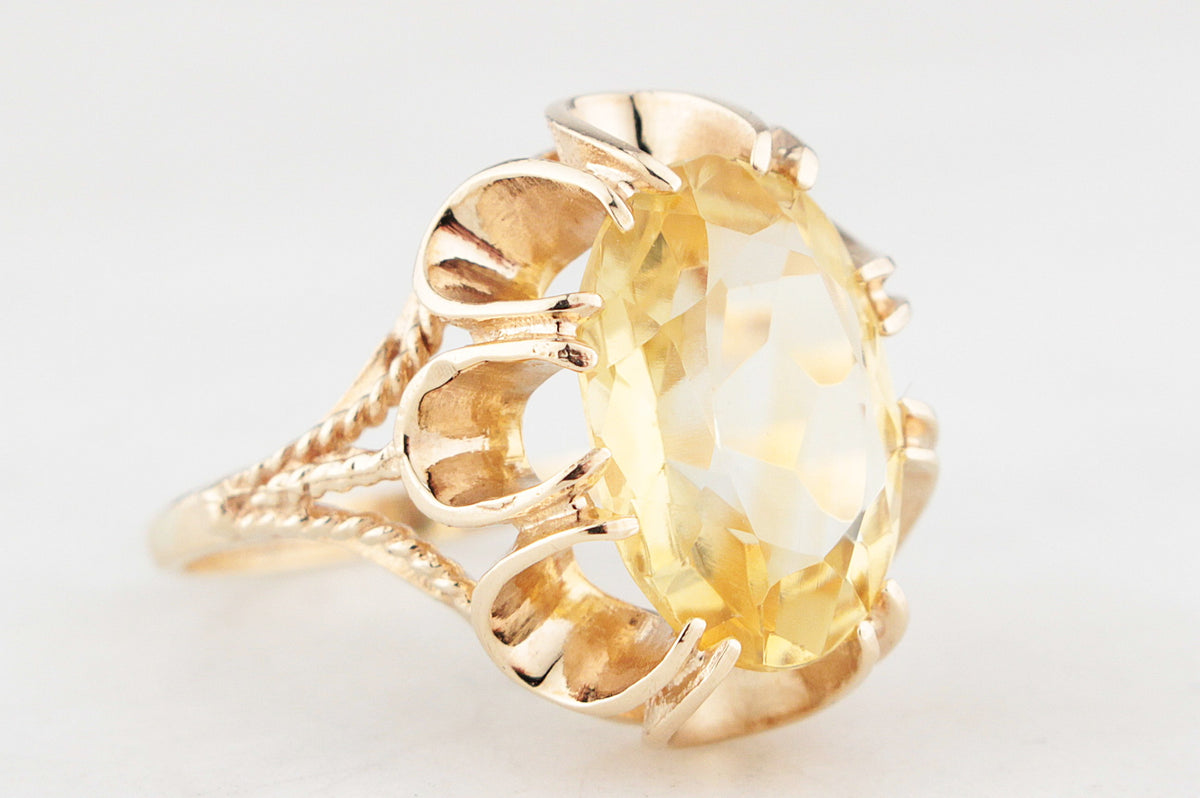 MID-CENTURY 1972 5ct CITRINE COCKTAIL RING 9ct GOLD