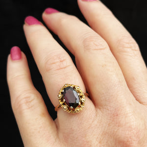 VINTAGE 1974 RHODOLITE GARNET RING 9ct GOLD