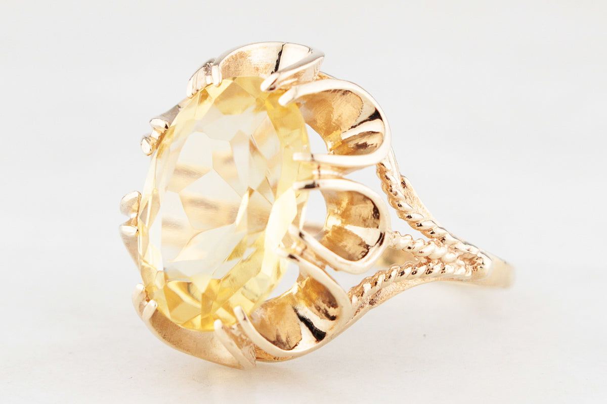 MID-CENTURY 1972 5ct CITRINE COCKTAIL RING 9ct GOLD