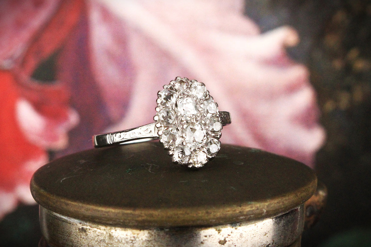ANTIQUE 1.07ct DIAMOND CLUSTER RING 18ct GOLD