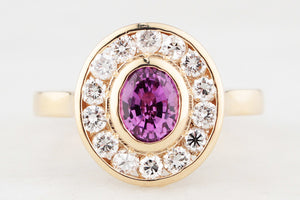 PINK SAPPHIRE & DIAMOND HALO RING 14ct GOLD