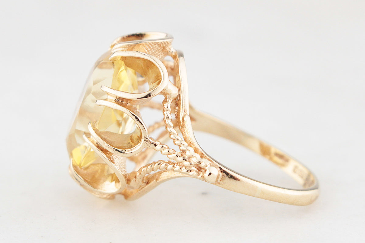 MID-CENTURY 1972 5ct CITRINE COCKTAIL RING 9ct GOLD