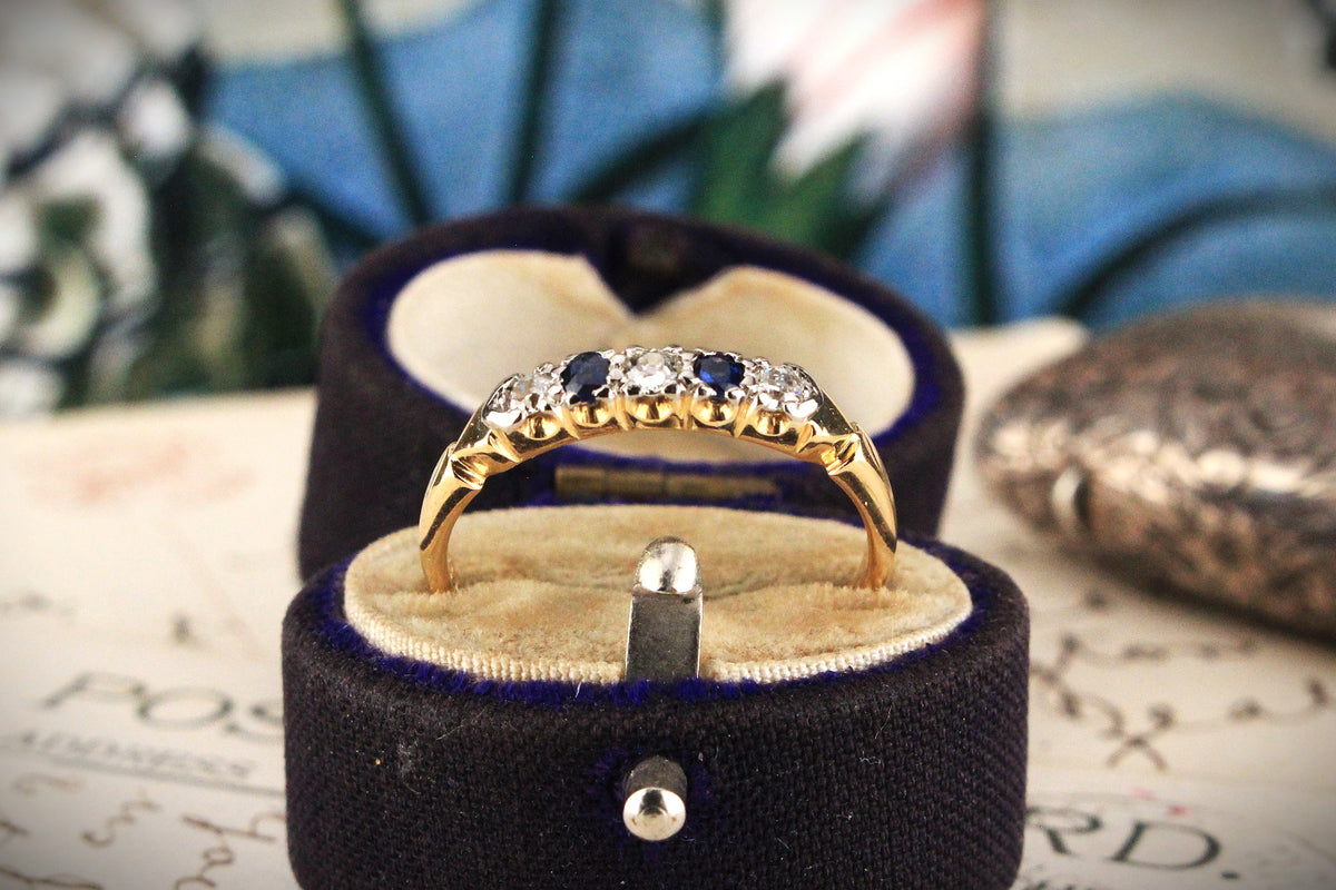 ANTIQUE SAPPHIRE &amp; DIAMOND RING 18ct GOLD &amp; PLATINUM