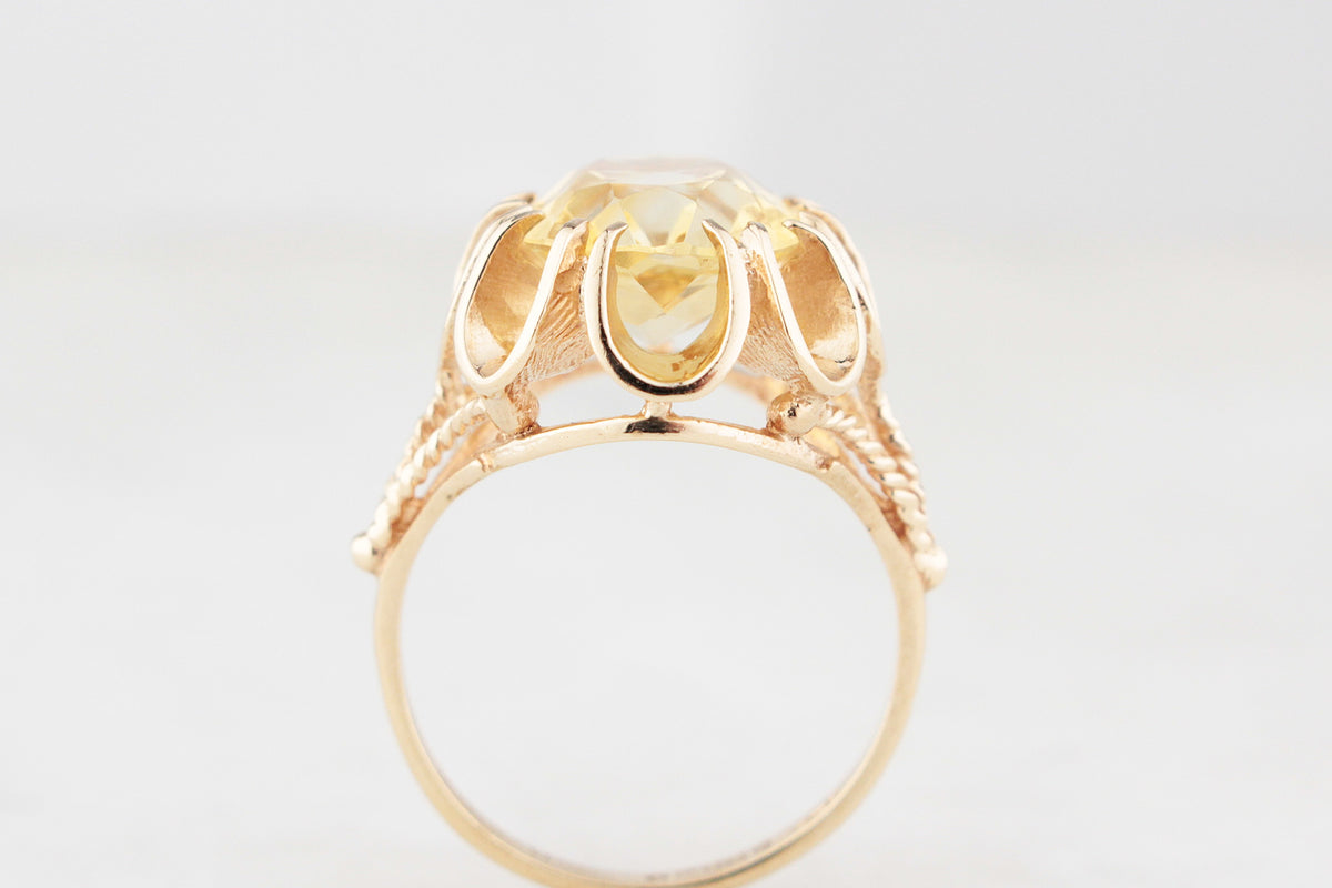 MID-CENTURY 1972 5ct CITRINE COCKTAIL RING 9ct GOLD