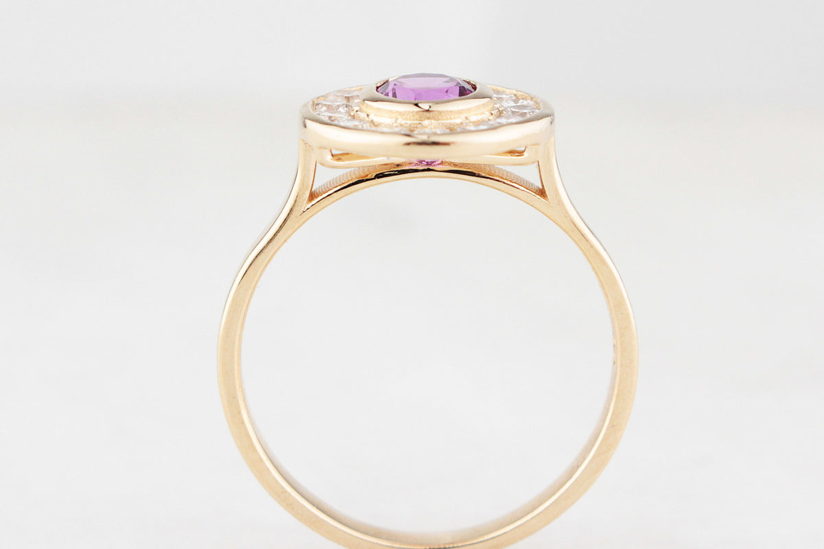 PINK SAPPHIRE &amp; DIAMOND HALO RING 14ct GOLD