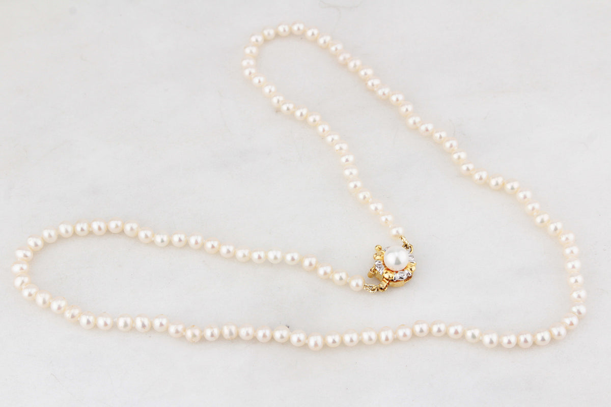VINTAGE PEARL STRAND DIAMOND CLASP 14ct GOLD