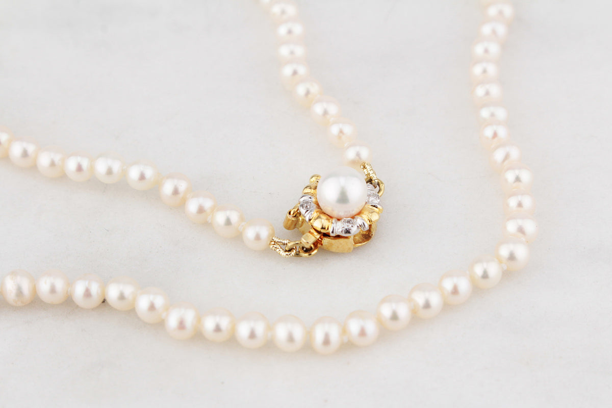 VINTAGE PEARL STRAND DIAMOND CLASP 14ct GOLD