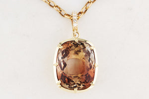 BESPOKE 16.95ct IMPERIAL TOPAZ & DIAMOND PENDANT 14ct GOLD